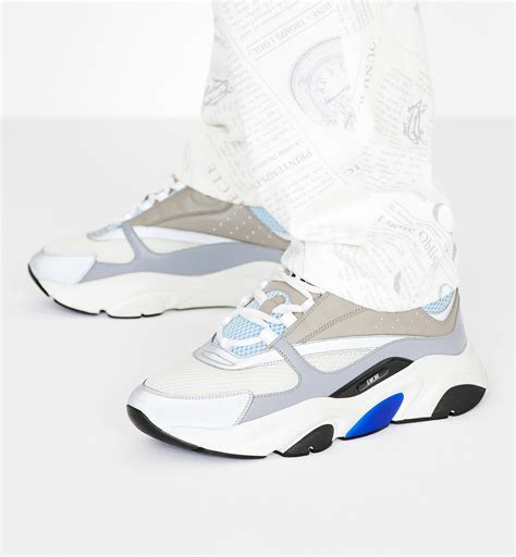 B22 Sneaker White and Blue Technical Mesh and Gray Calfskin .